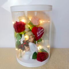 Işıklı Canım Annem Kutu Güller 25cm-Anneler Günü Hediyesi(Anne Kız)