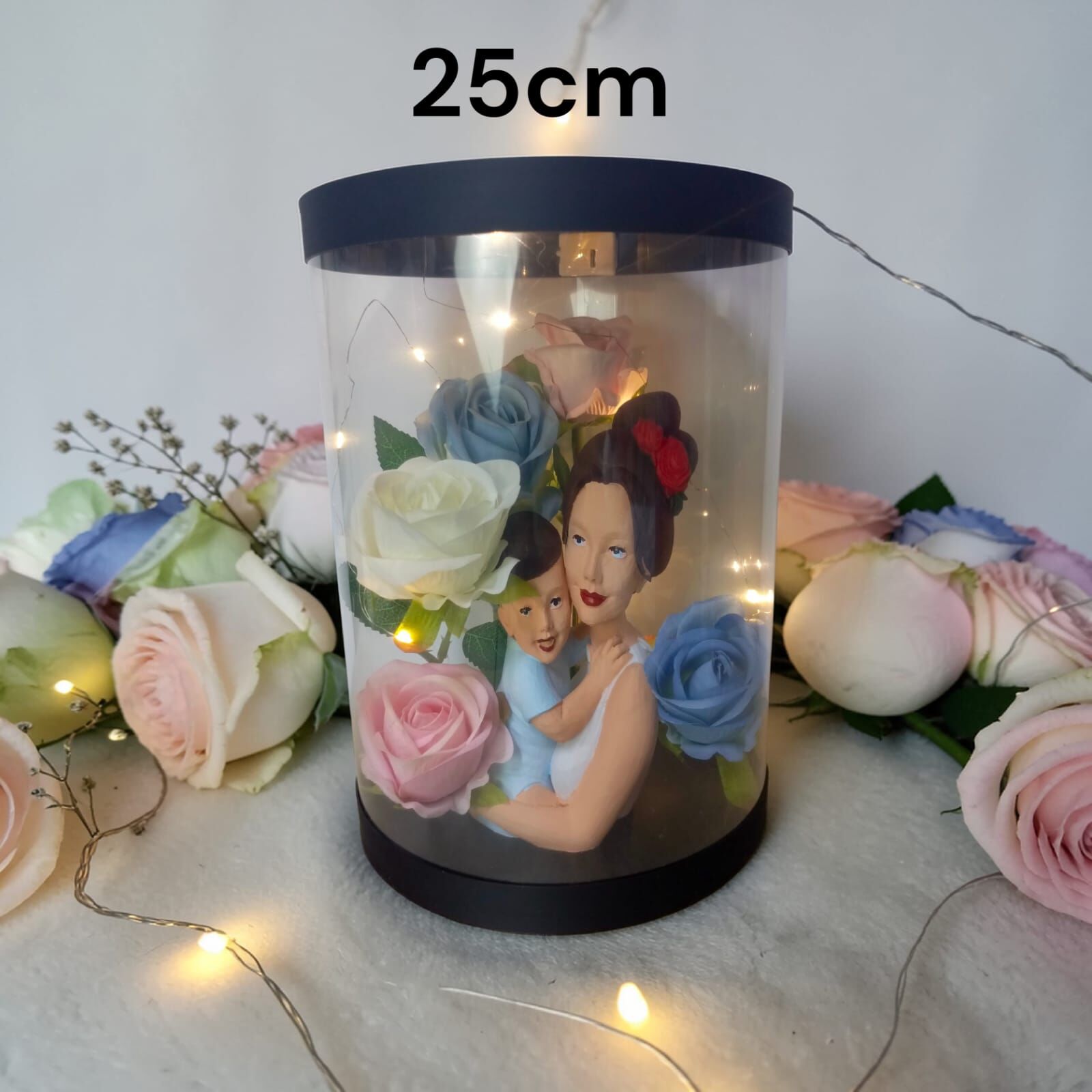 Işıklı Canım Annem Kutu Güller 25cm-Anneler Günü Hediyesi(Anne Oğul)