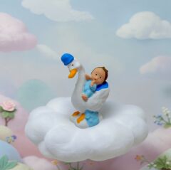 Şapkalı Leylekli Bebek -Mavi- Teraryum Malzemesi