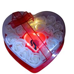 Canım Annem Işıklı Beyaz Güllü Kalp Kutu