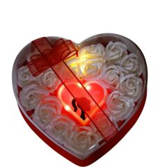 Canım Annem Işıklı Beyaz Güllü Kalp Kutu