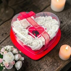 Canım Annem Işıklı Beyaz Güllü Kalp Kutu