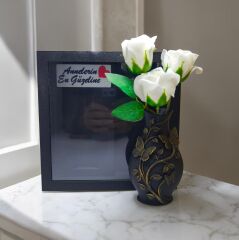 Anneler Günü Hediyesi Güllü Vazo Seti-Siyah