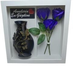 Anneler Günü Hediyesi Güllü Vazo Seti-Beyaz