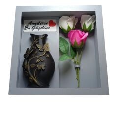 Anneler Günü Hediyesi Güllü Vazo Seti-Gri