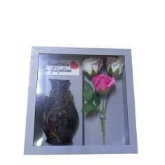 Anneler Günü Hediyesi Güllü Vazo Seti-Gri