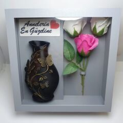 Anneler Günü Hediyesi Güllü Vazo Seti-Gri