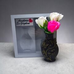 Anneler Günü Hediyesi Güllü Vazo Seti-Gri
