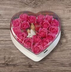 Canım Annem Işıklı Pembe Güllü Kalp Kutu