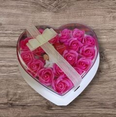 Canım Annem Işıklı Pembe Güllü Kalp Kutu