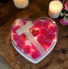 Canım Annem Işıklı Pembe Güllü Kalp Kutu