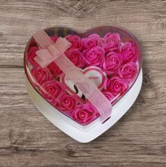 Canım Annem Yazılı Işıklı Pembe Güllü Kalp Kutu