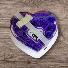 Canım Annem Yazılı Işıklı Mor Güllü Kalp Kutu