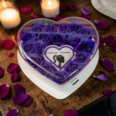 Canım Annem Yazılı Işıklı Mor Güllü Kalp Kutu