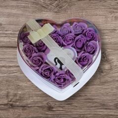 Canım Annem Yazılı Işıklı Lila Güllü Kalp Kutu