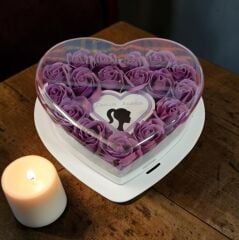Canım Annem Yazılı Işıklı Lila Güllü Kalp Kutu